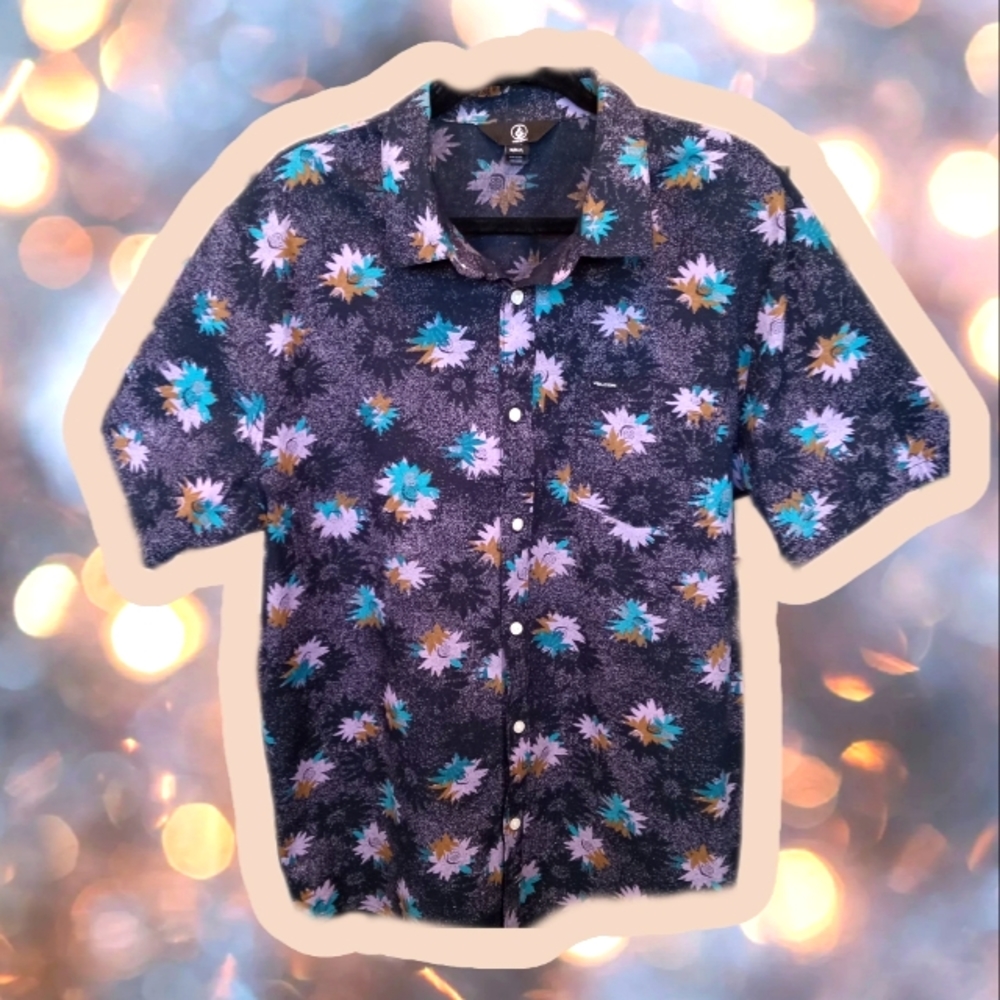 Volcom Warbler Floral Short Sleeve Vacation Hawaiian Cotton Button Down Shirt XL